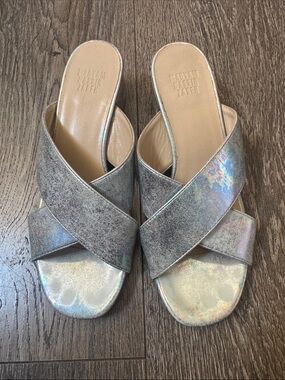 Maryam Nassir Zadeh Iridescent Silver Cross-Strap Slide Sandals